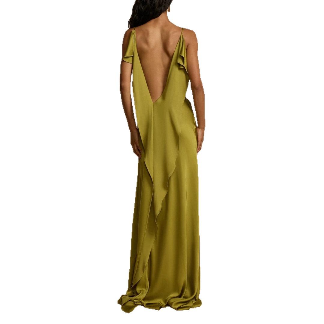 Damen Elegantes Maxikleid mit tiefem Ausschnitt und seitlichem Schlitz R&B