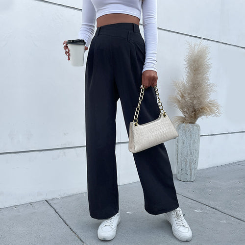 Damen Weite High-Waist-Hose mit eleganter Bügelfalte R&B