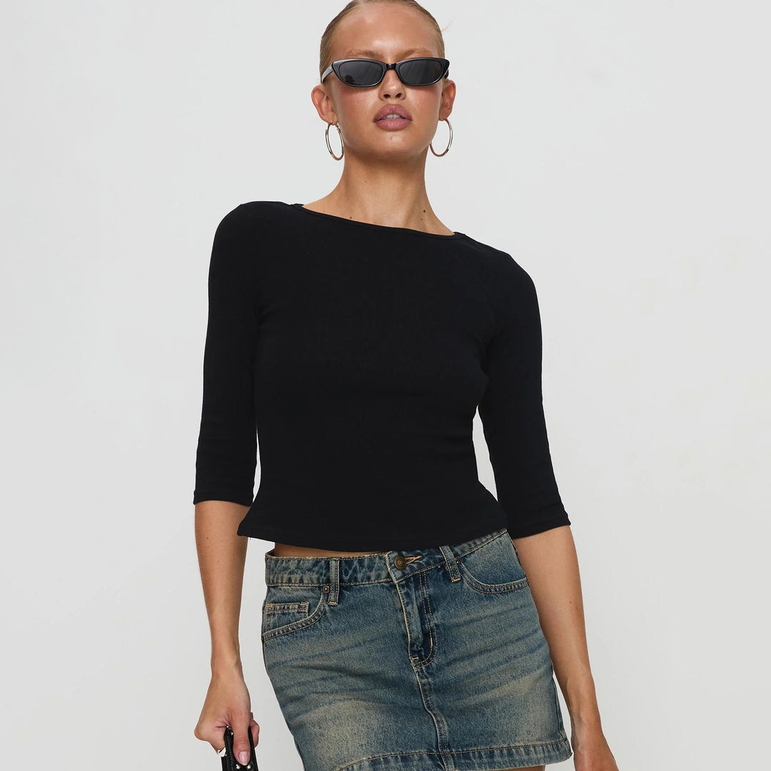 Damen figurbetontes Cropped Oberteil aus hochwertigem Rippmaterial R&B