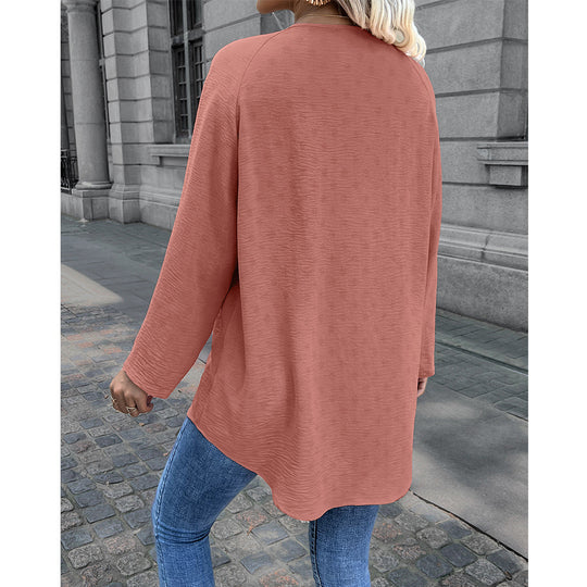 Damen lässiges Langarm-Oberteil mit Knoten und Knopfdetails R&B