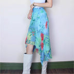 Damen asymmetrischer Rüschenrock aus floralem Chiffon R&B