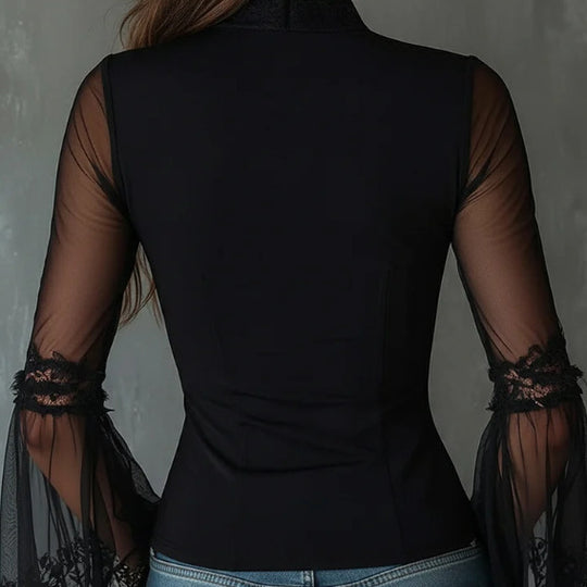 Damen stilvoller Body mit Netzärmeln und Reißverschluss R&B