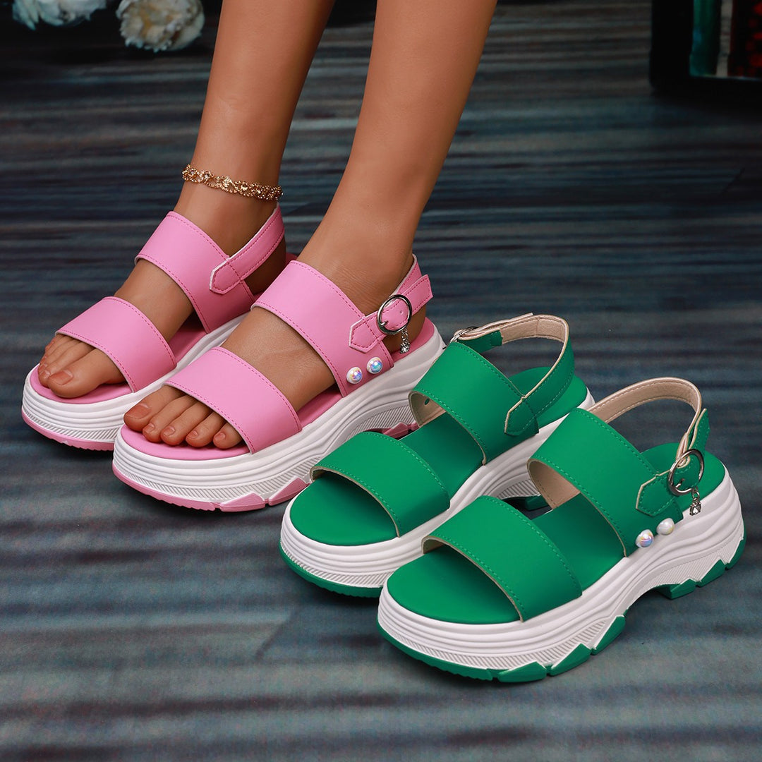 Damen Komfortable Plateau-Sandalen mit breiten Riemen und innovativer Sohle R&B