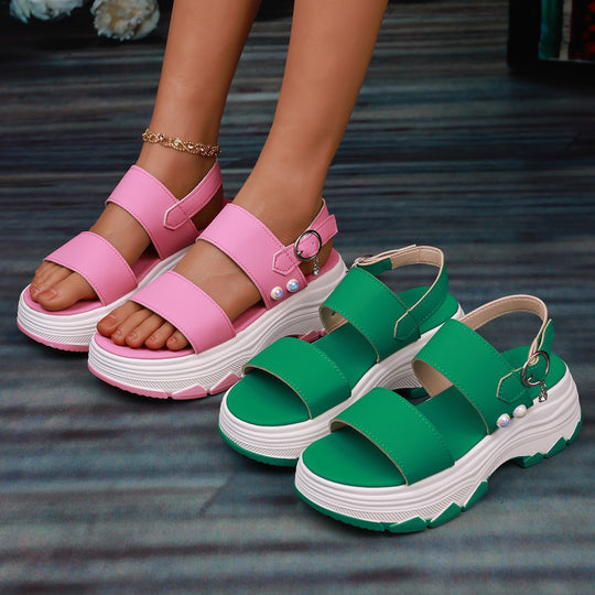Damen Komfortable Plateau-Sandalen mit breiten Riemen und innovativer Sohle R&B