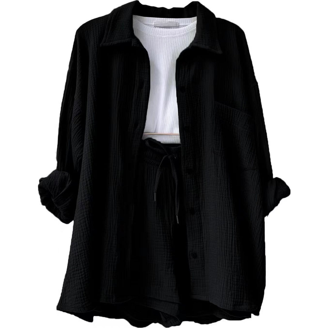 Damen lässiges Oversize-Hemd mit kurzem Schnitt und praktischen Taschen R&B