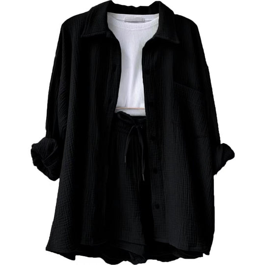 Damen lässiges Oversize-Hemd mit kurzem Schnitt und praktischen Taschen R&B