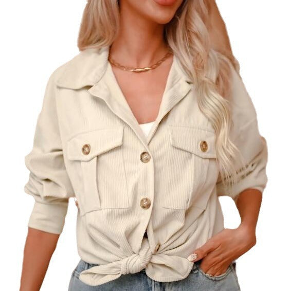Damen lässige Kordjacke mit praktischen Taschen und Knopfdetails R&B
