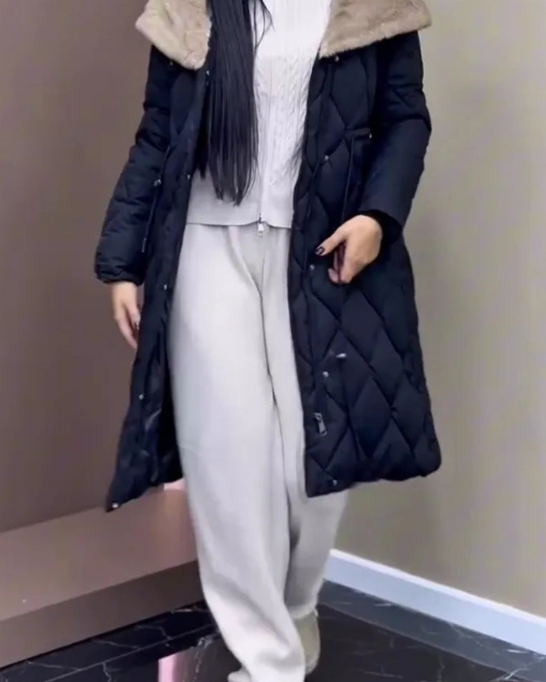 Steppjacke Damen kuschelig mit gefüttertem Kragen und Gürtel