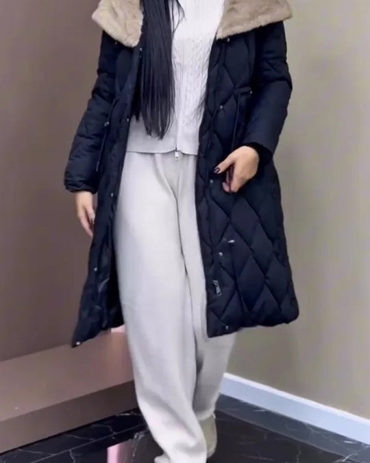 Steppjacke Damen kuschelig mit gefüttertem Kragen und Gürtel