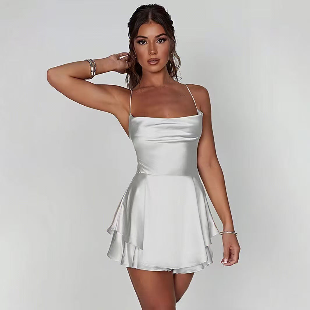 Damen Charmantes Minikleid mit Schichten und Spaghettiträgern R&B