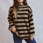 Damen lässiger Strickpullover mit kontrastierenden Streifen und weitem Schnitt R&B