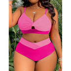 Damen Hochgeschnittener Bikini mit kreativem Farbblock-Design R&B
