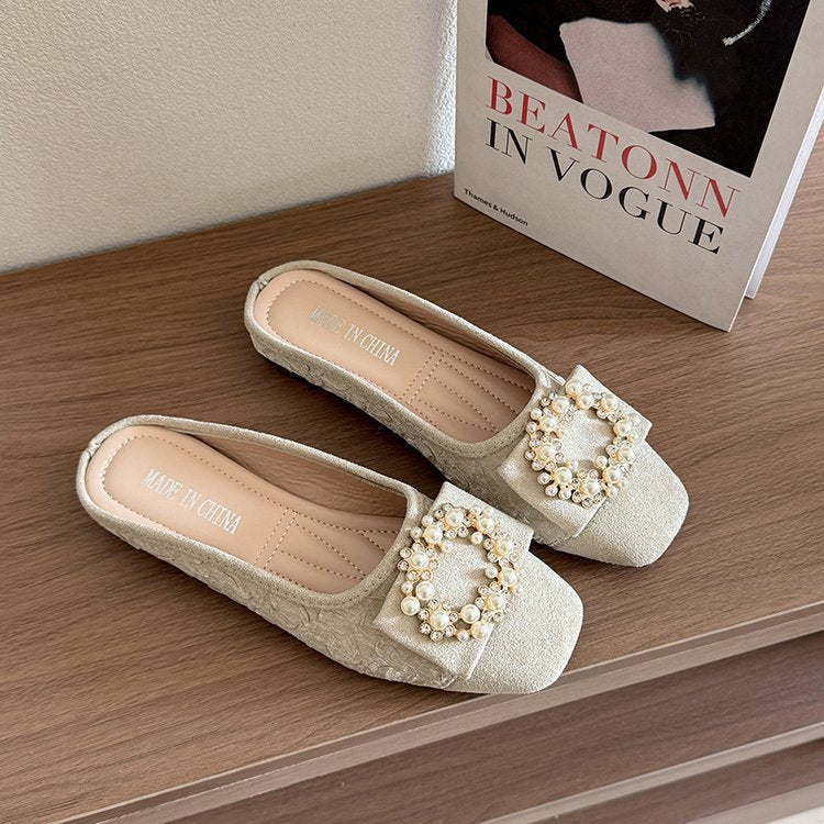 Damen Slipper mit eleganter Perlenschließe R&B