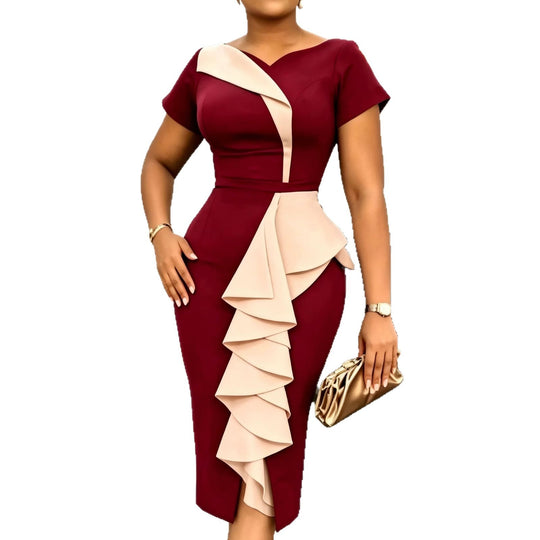 Damen Elegantes Midikleid mit asymmetrischem Rüschendesign R&B