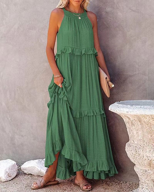 Damen Langärmeliges Maxikleid mit Rüschen und gerafftem Ausschnitt R&B