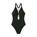 Damen Einteiler Badeanzug mit aufregendem V-Ausschnitt und modischem Cut-Out R&B