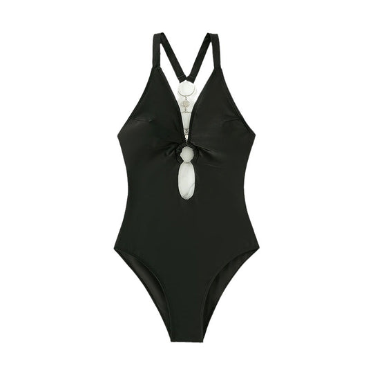 Damen Einteiler Badeanzug mit aufregendem V-Ausschnitt und modischem Cut-Out R&B