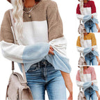 Damen modischer Strickpullover mit farbigem Blockdesign und weitem Schnitt R&B