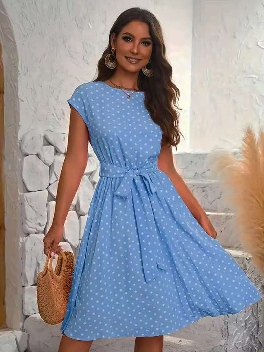 Damen Midikleid mit taillierendem Bindegürtel und verspieltem Polka-Dots Design R&B