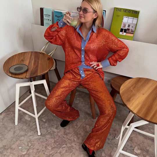 Damen Glamouröses Lounge-Set mit Pailletten R&B