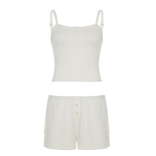 Damen Schlafanzug-Set mit Spaghetti-Trägern und geschmackvollen Knopfdetails R&B