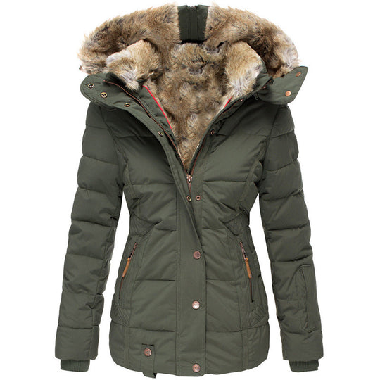 Damen gesteppte Oversized Jacke mit Kapuze und funktionalen Taschen R&B