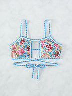Damen Crop-Top Bikinioberteil mit floralem Design und verspielten BindR&Bändern R&B