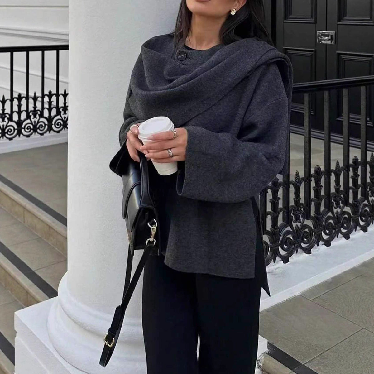 Damen Wickeljacke mit lässigem Schnitt und hochgeschlossenem Design R&B