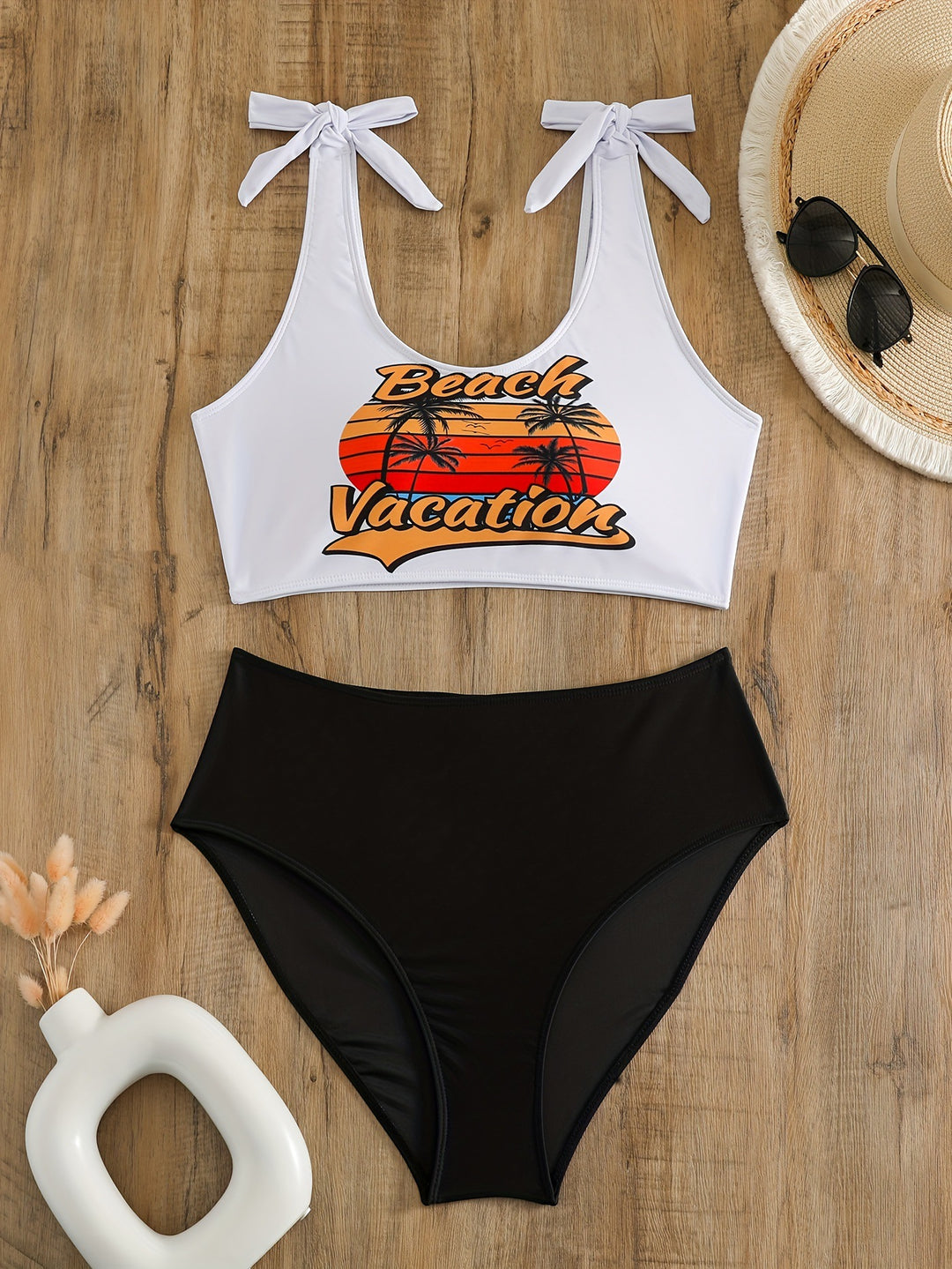 Damen Crop-Top-Bikini-Set mit verspielten Schleifen R&B