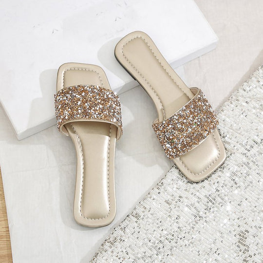 Damen Glamouröse Riemchen-Pantoletten mit funkelnder Strass-Applikation R&B