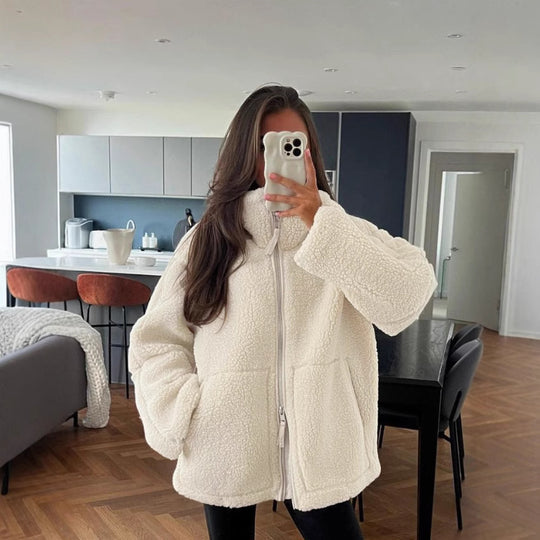 Damen Fleecejacke mit hohem Kragen und praktischen Taschen R&B