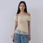 Damen Off-Shoulder Oberteil mit Rüschensaum R&B