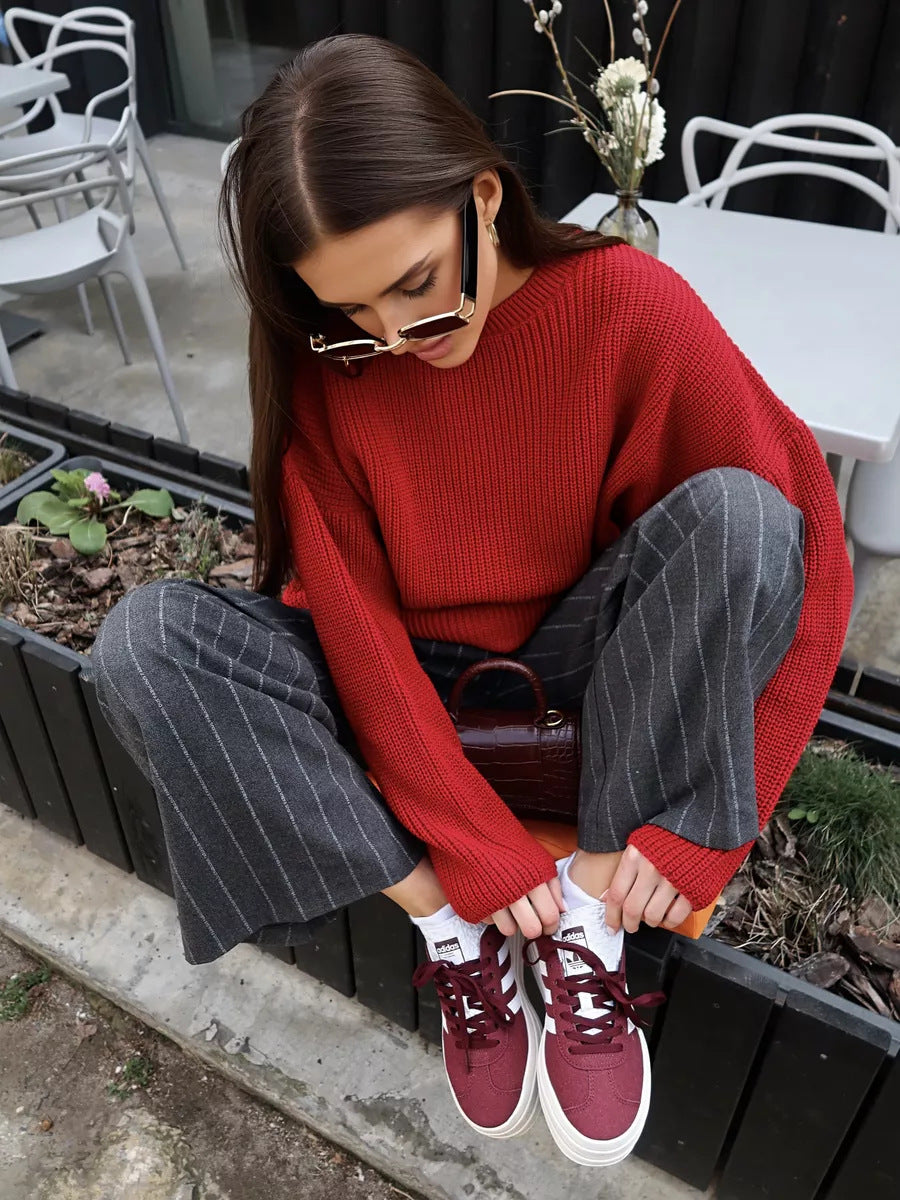 Damen Grobstrickpullover mit weitem Schnitt und lässigen Details R&B
