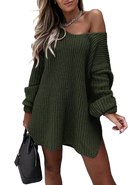 Damen Oversize Strickpullover mit offener Schulter R&B