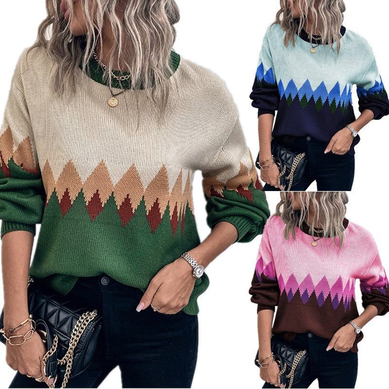 Damen Pullover mit trendigem Bergmotiv und komfortablem Rundhalsausschnitt R&B