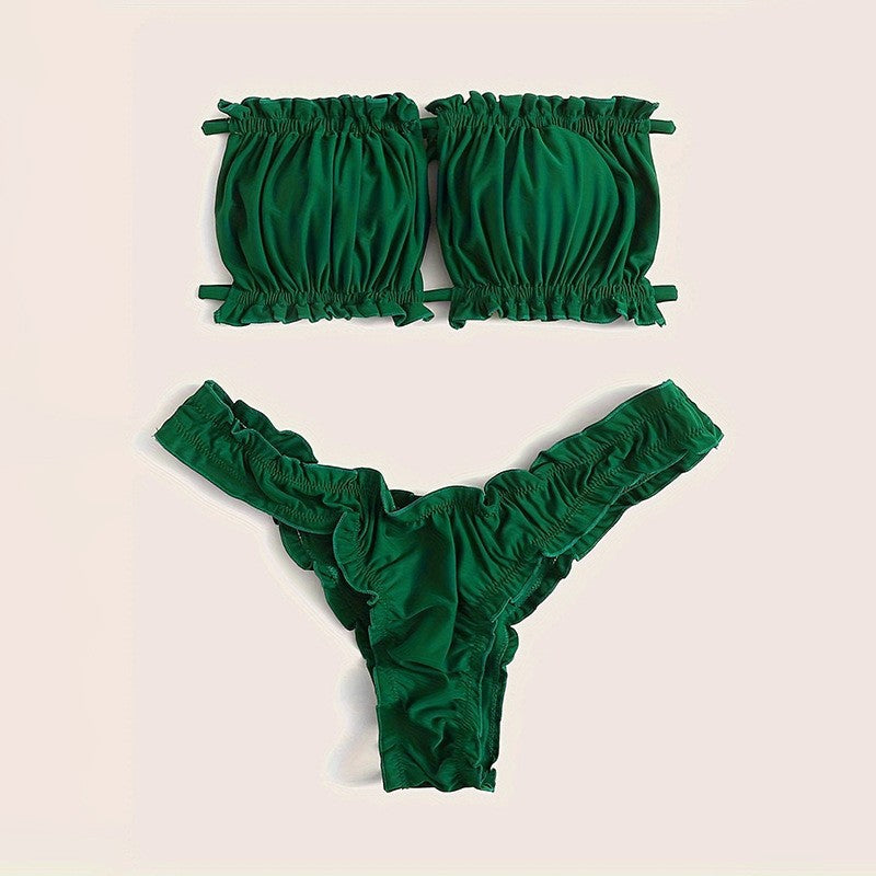 Damen Bandeau-Bikini mit gerafftem Design