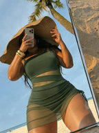 Damen Sportlicher Badeanzug mit transparenten Einsätzen R&B