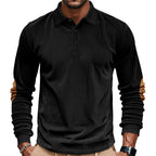 Herren nan schwerer gerippter Baumwoll-Polo-Pullover mit Kentkragen dreifach-Knopfleiste und Wildleder-Ellenbogenpatches R&B