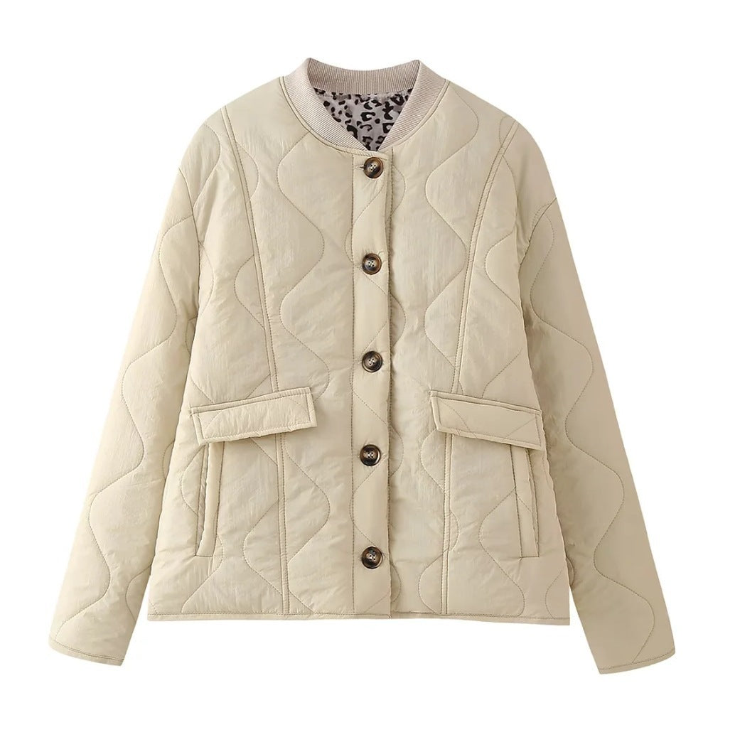 Damen gesteppte Kurzjacke mit Taschen und modernem Kragen R&B