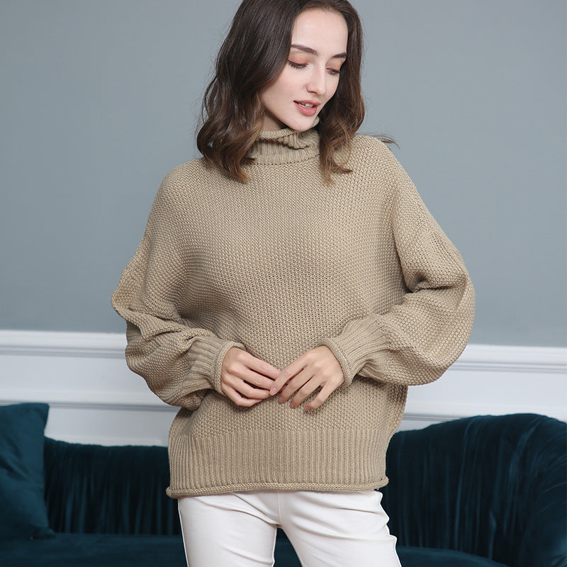Damen Strickpullover mit hochgeschlossenem Kragen und weitem Schnitt R&B