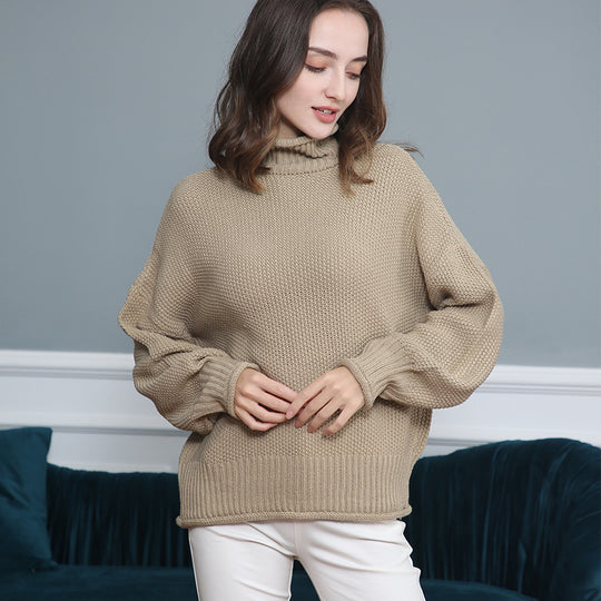 Damen Strickpullover mit hochgeschlossenem Kragen und weitem Schnitt R&B