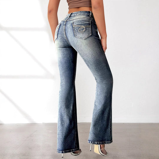 Damen Bootcut Jeans mit hohem Bund und modischen Waschungen R&B
