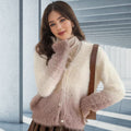 Damen modischer Strickcardigan mit elegantem Kunstfell und Knopfleiste R&B
