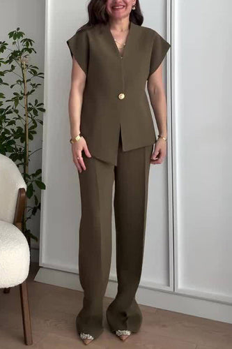 R&B | V-Ausschnitt Top und Hochtaillierte Hose Zweiteiler Anzug