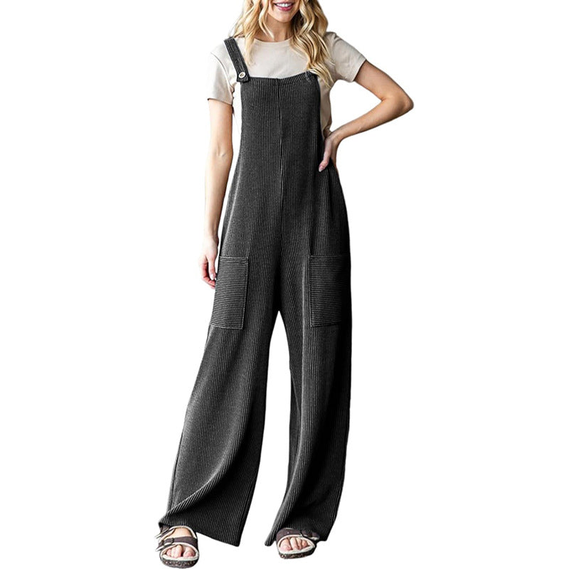 Damen lässiger Cord-Overall mit praktischen Taschen und breiten Beinen R&B