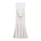 Damen langes Satin Abendkleid mit elegantem Drapé R&B
