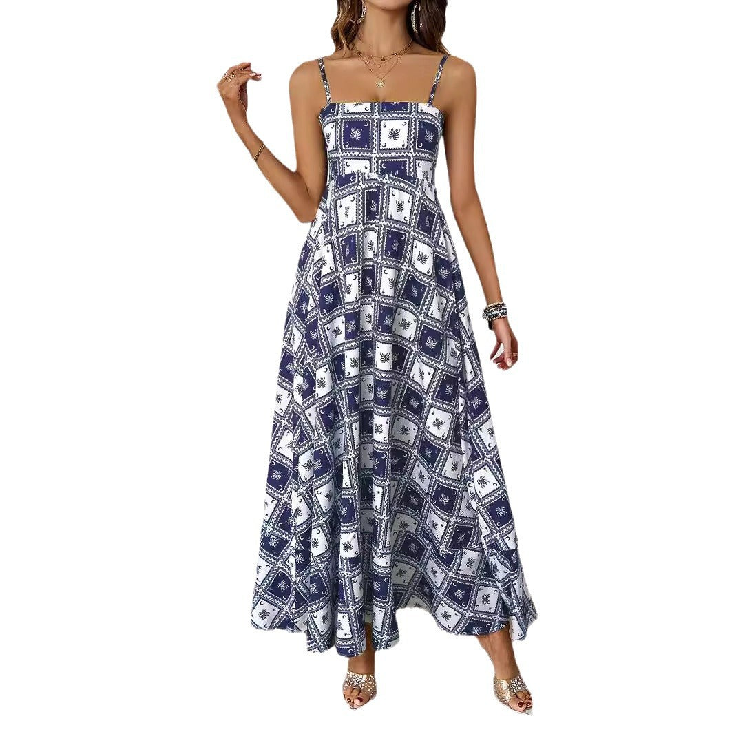 Damen Maxikleid mit modernem grafischem Design und elegantem A-Linien-Schnitt R&B
