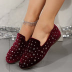 Damen Slip-On Mokassins mit funkelnder Strass-Applikation und eleganter Samtoberfläche R&B