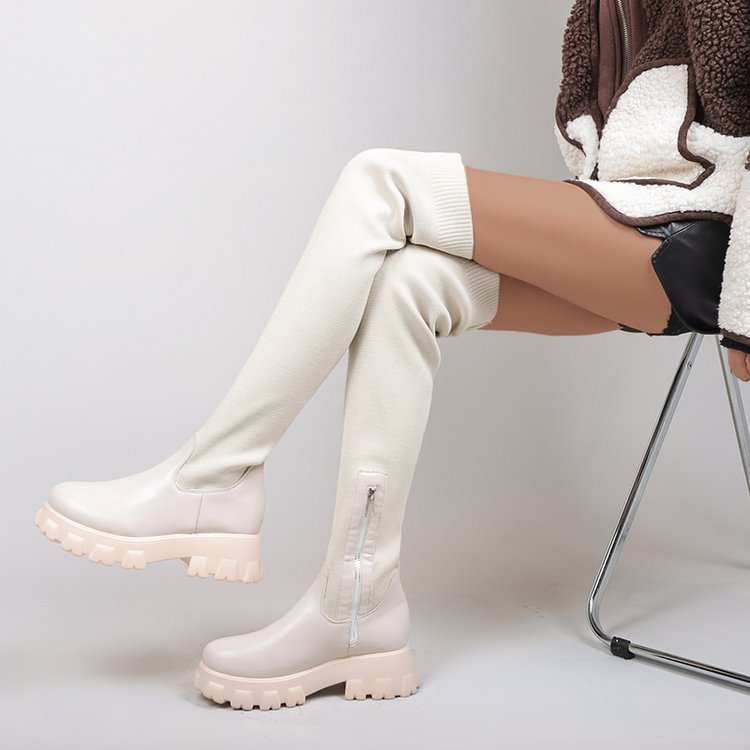 Damen Langschaft-Stiefel mit komfortabler Sohle und trendigem Strick-Design R&B