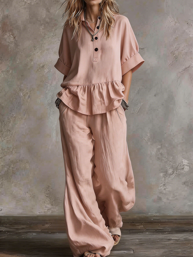 Damen Lässiges Oversize-Hosenanzug mit Wickel-Oberteil R&B